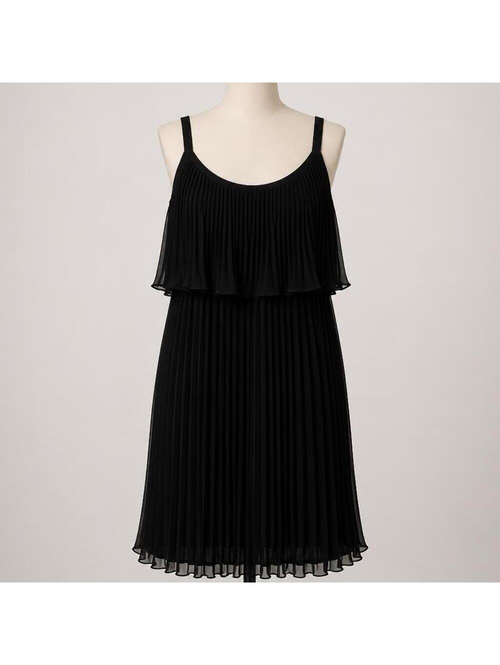 White House Black Market Black Pleated Sleeveless Dress Size 12